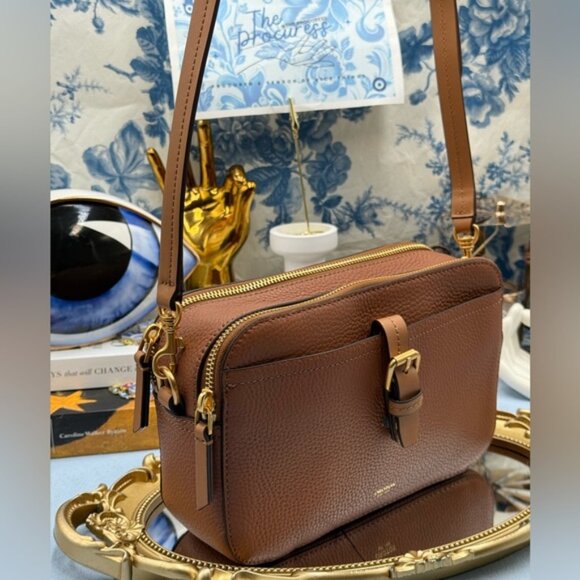 🆕 OROTON 🧿 NWOT Dylan Camera Crossbody Bag, Tan Calfskin Pebble Leather - Picture 4 of 16